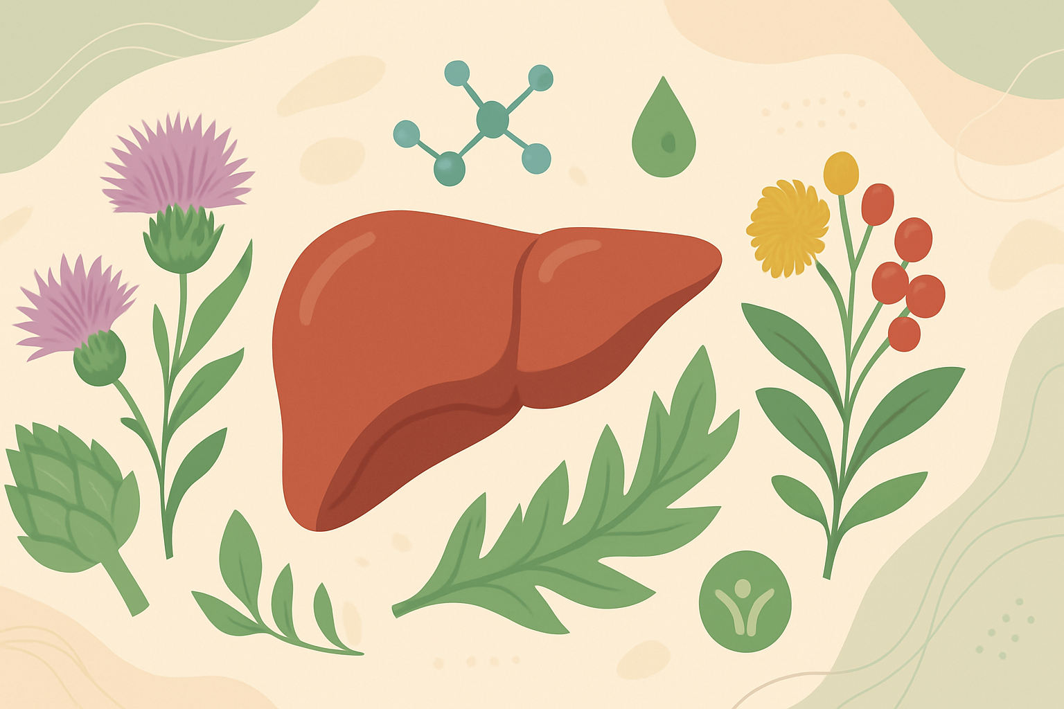 Ilustração vetorial de fígado saudável com elementos naturais